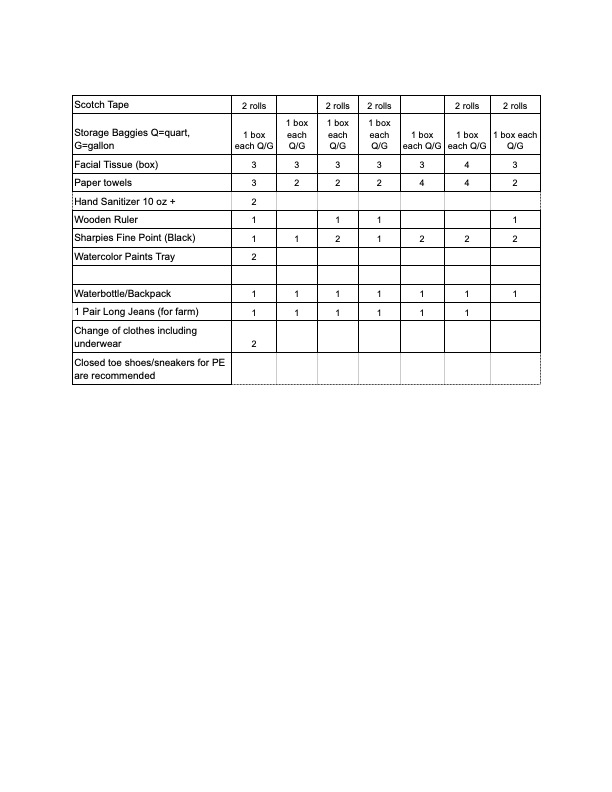 26-27 Elementary Supply List