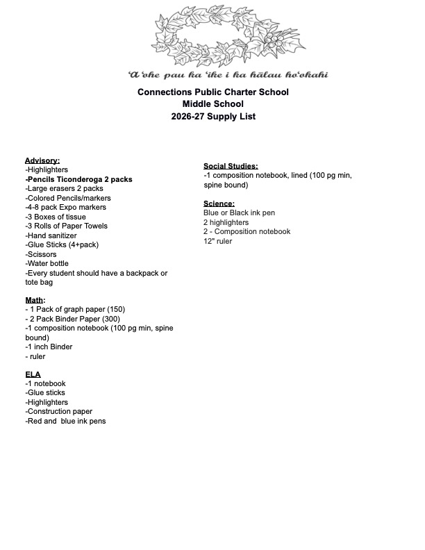 26-27 Middle School Supply List